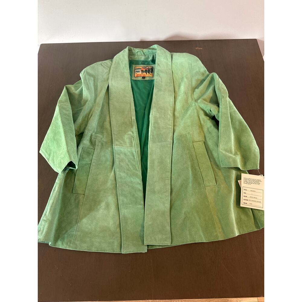 NWT Vintage 90s Atlantic Beach Leather Coat Works Green Leather Jacket Large L